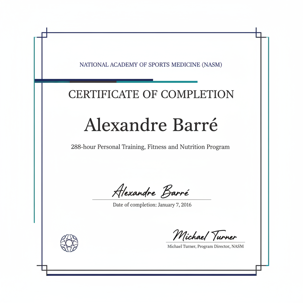 NASM Certificate - Alexandre Barré
